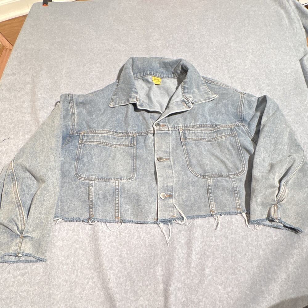 Daisy Blue Cropped Denim Jacket, Button Front, Point Collar, Pockets, 1X